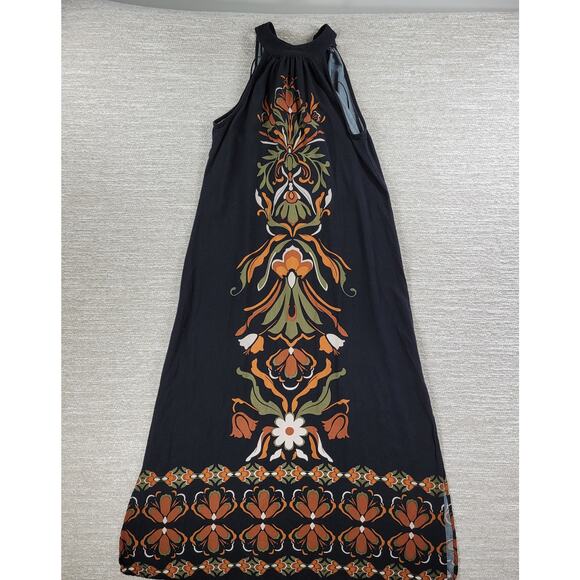 MSK Halter Maxi Dress Womens S Black Floral Tie Band Neck Vacation Summer Boho - Picture 12 of 16